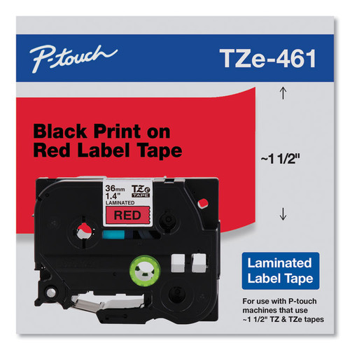 TZe Standard Adhesive Laminated Labeling Tape, 1.4" x 26.2 ft, Black on Red [SKU: BRTTZE461CS]