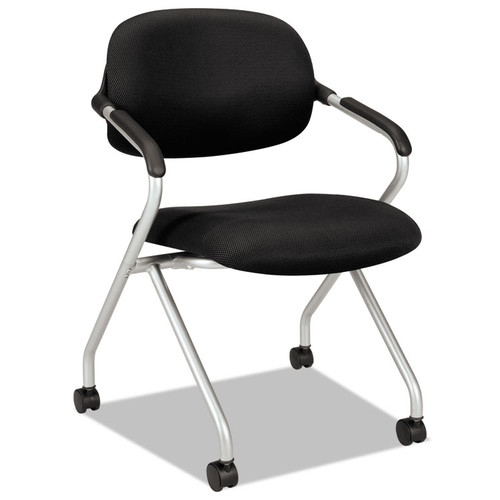 HVL303 Nesting Arm Chair, Supports Up to 250 lb, 19" Seat Height, Black Seat, Black Back, Silver Base [SKU: BSXVL303MM10X]