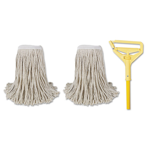 Cotton Cut End Mop Kit, #24 Natural Cotton Head, 60" Yellow Metal/Plastic Handle [SKU: BWK5324C]