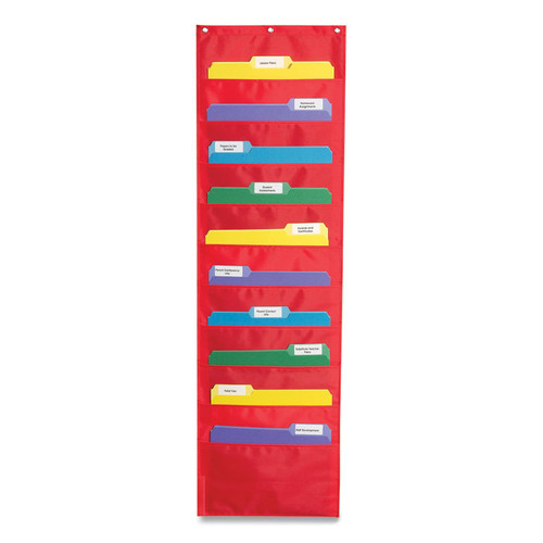 Storage Pocket Chart, 10 Pockets, Hanger Grommets, 14 x 47, Red [SKU: CDPCD5653]