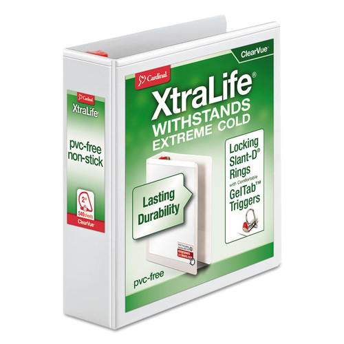 XtraLife ClearVue Non-Stick Locking Slant-D Ring Binder, 3 Rings, 2" Capacity, 11 x 8.5, White [SKU: CRD26320]