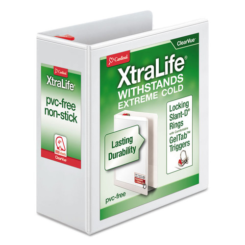 XtraLife ClearVue Non-Stick Locking Slant-D Ring Binder, 3 Rings, 4" Capacity, 11 x 8.5, White [SKU: CRD26340]