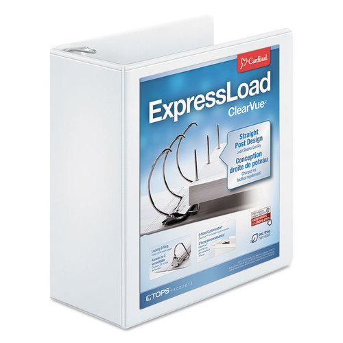 ExpressLoad ClearVue Locking D-Ring Binder, 3 Rings, 4" Capacity, 11 x 8.5, White [SKU: CRD49140]