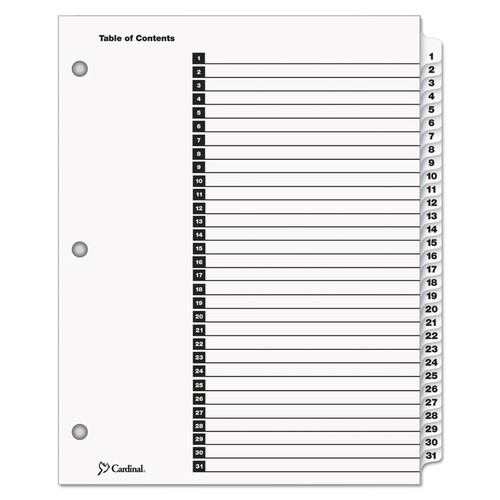 OneStep Printable Table of Contents and Dividers, 31-Tab, 1 to 31, 11 x 8.5, White, White Tabs, 1 Set [SKU: CRD60113]
