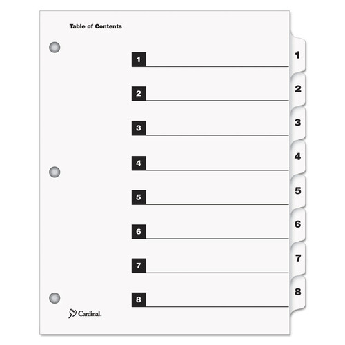 QuickStep OneStep Printable Table of Contents and Dividers, 8-Tab, 1 to 8, 11 x 8.5, White, White Tabs, 24 Sets [SKU: CRD60833]