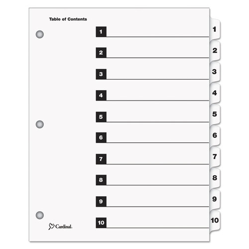 QuickStep OneStep Printable Table of Contents and Dividers, 10-Tab, 1 to 10, 11 x 8.5, White, White Tabs,24 Sets [SKU: CRD61033]