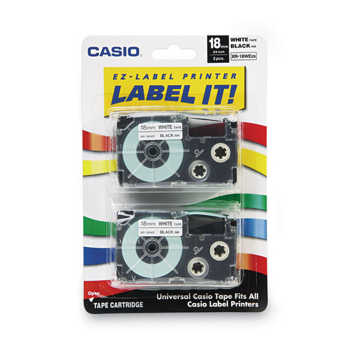 Tape Cassettes for KL Label Makers, 0.75" x 26 ft, Black on White, 2/Pack [SKU: CSOXR18WE2S]
