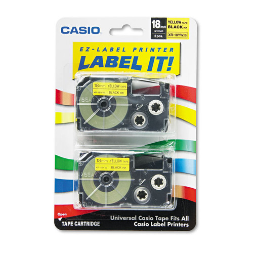 Tape Cassettes for KL Label Makers, 0.75" x 26 ft, Black on Yellow, 2/Pack [SKU: CSOXR18YW2S]
