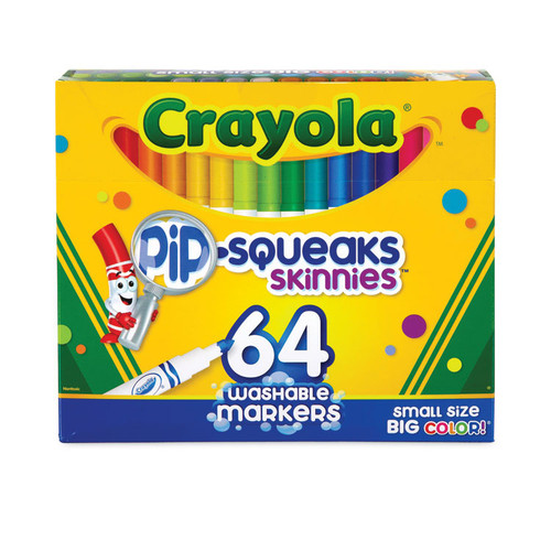 Pip-Squeaks Skinnies Washable Markers, Medium Bullet Tip, Assorted Colors, 64/Pack [SKU: CYO588764]