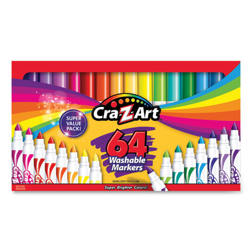 Washable Markers, Broad Bullet Tip, Assorted Colors, 64/Set [SKU: CZA13424]