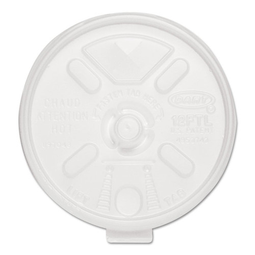 Lift n' Lock Plastic Hot Cup Lids, With Straw Slot, Fits 10 oz to 14 oz Cups, Translucent, 100/Sleeve, 10 Sleeves/Carton [SKU: DCC12FTLS]