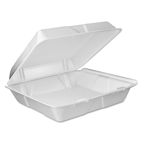 Foam Hinged Lid Container, Vented Lid, 9 x 9.4 x 3, White, 100/Pack, 2 Packs/Carton [SKU: DCC90HTPF1VR]