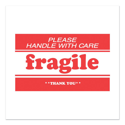 Pre-Printed Message Labels, Fragile-Please Handle with Care-Thank You, 2 x 3, White/Red, 500/Roll [SKU: DKTDL1271B]