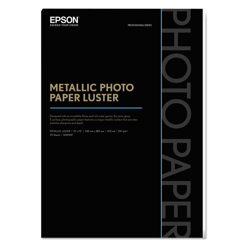 Professional Media Metallic Luster Photo Paper, 5.5 mil, 13 x 19, White, 25/Pack [SKU: EPSS045597]