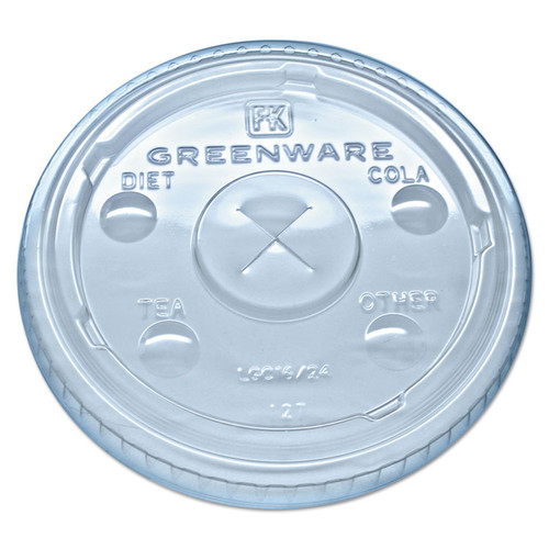Greenware Cold Drink Lids, Fits 16 oz, 18 oz, 24 oz Cups, X-Slot, Clear, 1,000/Carton [SKU: FABLGC1624]