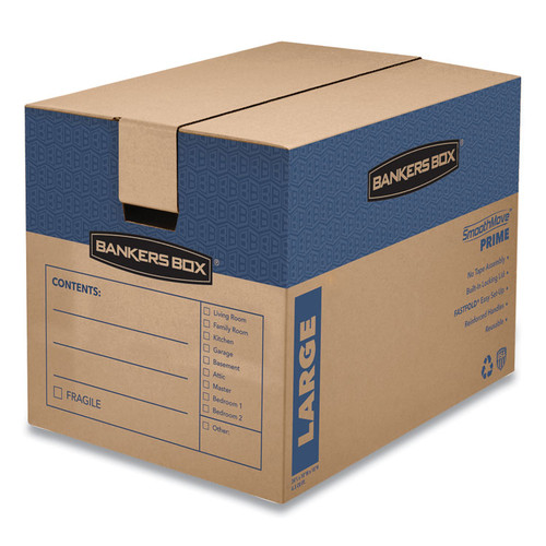 SmoothMove Prime Moving/Storage Boxes, Hinged Lid, Regular Slotted Container (RSC), 18" x 24" x 18", Brown/Blue, 6/Carton [SKU: FEL0062901]