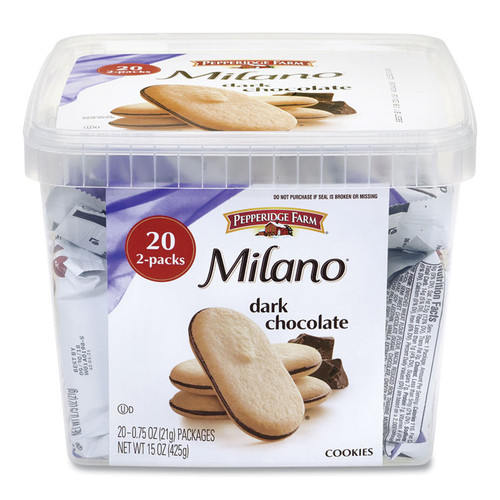 Milano Dark Chocolate Cookies, 0.75 oz Pack, 20 Packs/Box, Delivered in 1-4 Business Days [SKU: GRR22000088]