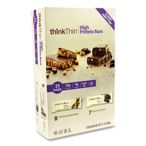 High Protein Bars, Brownie Crunch/Chunky Peanut Butter, 2.1 oz Bar, 15 Bars/Carton, Delivered in 1-4 Business Days [SKU: GRR22000555]
