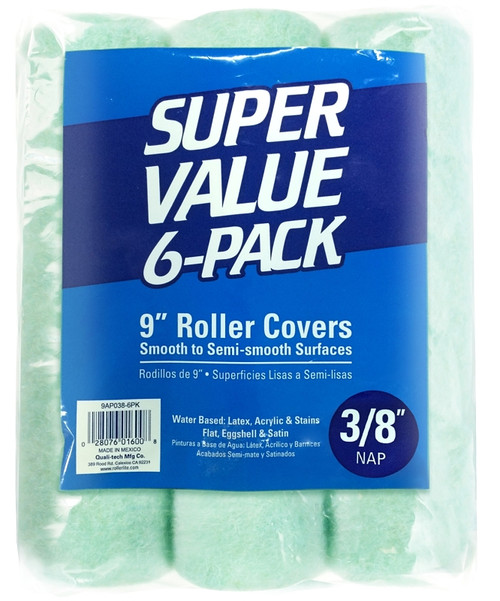 RollerLite Economy 9AP038-6PK Roller Cover, 3/8 in Thick Nap, 9 in L, Polyester Cover, Orange [SKU: ORG4339529]