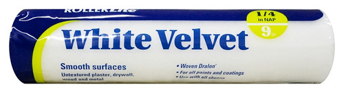 RollerLite White Velvet 9WV025 Roller Cover, 1/4 in Thick Nap, 9 in L, Dralon Cover, White [SKU: ORG4339628]