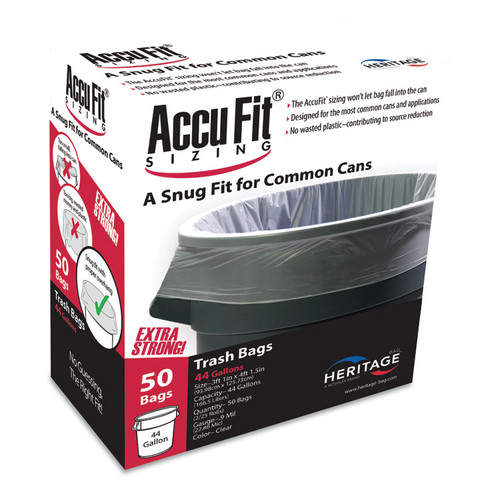 Linear Low Density Can Liners with AccuFit Sizing, 44 gal, 0.9 mil, 37" x 50", Clear, 50/Box [SKU: HERH7450TCRC1]