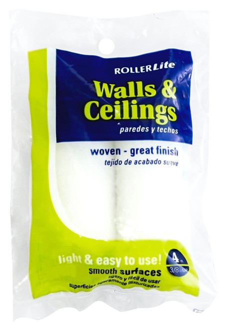 RollerLite White Velvet 4EWV038D Mini Roller Cover, 3/8 in Thick Nap, 4 in L, Dralon Cover, White [SKU: ORG4340063]