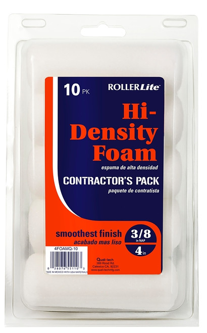 RollerLite Hi-Density Foam 4FOAMQ-10 Mini Roller Cover, 4 in L, Foam Cover, White [SKU: ORG4340709]
