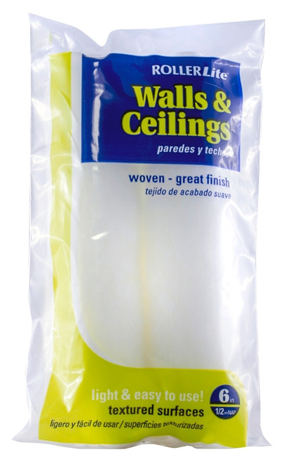 RollerLite White Velvet 6WV050D Mini Roller Cover, 1/2 in Thick Nap, 6 in L, Dralon Cover, White [SKU: ORG4340196]