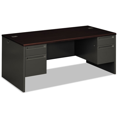 38000 Series Double Pedestal Desk, 72" x 36" x 29.5", Mahogany/Charcoal [SKU: HON38180NS]