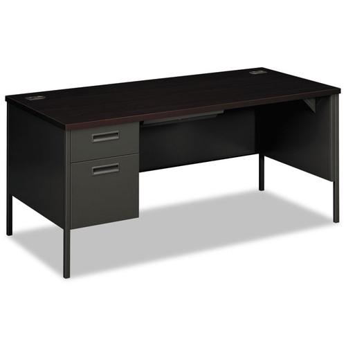 Metro Classic Series Left Pedestal "L" Workstation Desk, 66" x 30" x 29.5", Mahogany/Charcoal [SKU: HONP3266LNS]