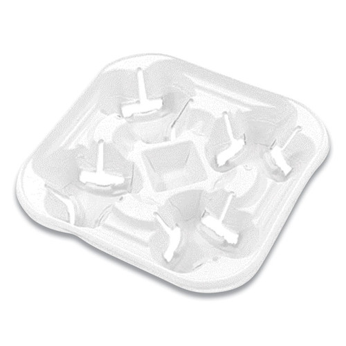 StrongHolder Molded Fiber Cup Tray, 8 oz to 22 oz, Four Cups, White, 300/Carton [SKU: HUH21077]