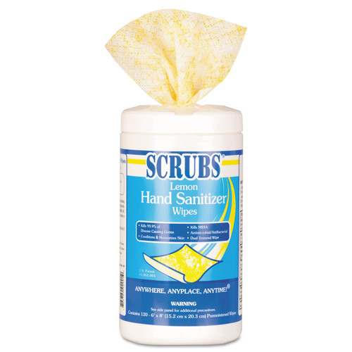 Hand Sanitizer Wipes, 6 x 8, Lemon Scent, Blue/White, 120 Wipes/Canister [SKU: ITW92991]