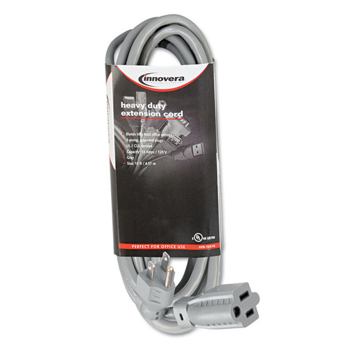 Indoor Heavy-Duty Extension Cord, 15 ft, 13 A, Gray [SKU: IVR72215]