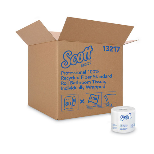 Essential 100% Recycled Fiber SRB Bathroom Tissue, Septic Safe, 2-Ply, White, 506 Sheets/Roll, 80 Rolls/Carton [SKU: KCC13217]