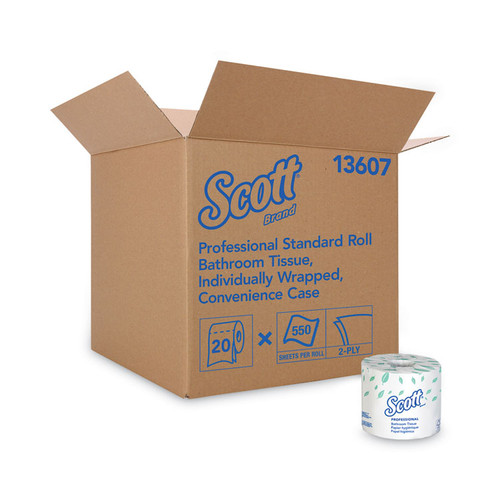 Essential Standard Roll Bathroom Tissue for Business, Septic Safe, Convenience Carton, 2-Ply, White, 550/Roll, 20 Rolls/CT [SKU: KCC13607]