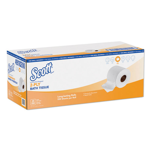 Essential Standard Roll Bathroom Tissue for Small Businesses, Septic Safe, 2-Ply, White, 550 Sheets/Roll, 20 Rolls/Carton [SKU: KCC49182]