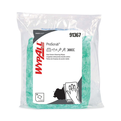 Power Clean ProScrub Pre-Saturated Wipes, 12 x 9.5, Citrus Scent, Green, 75/Pack, 6 Packs/Carton [SKU: KCC91367CT]