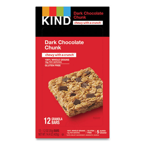 Healthy Grains Bar, Dark Chocolate Chunk, 1.2 oz, 12/Box [SKU: KND18082]