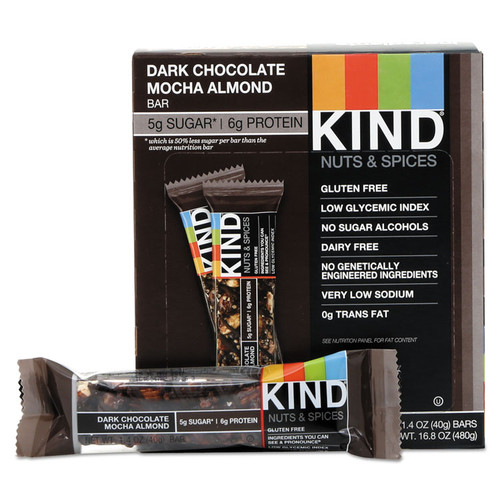 Nuts and Spices Bar, Dark Chocolate Mocha Almond, 1.4 oz Bar, 12/Box [SKU: KND18554]