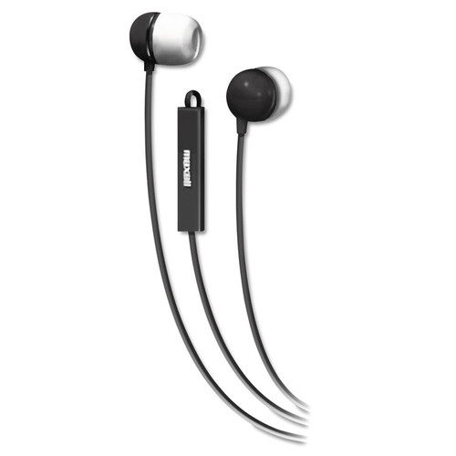 In-Ear Buds with Built-in Microphone, 4 ft Cord, Black [SKU: MAX190300]