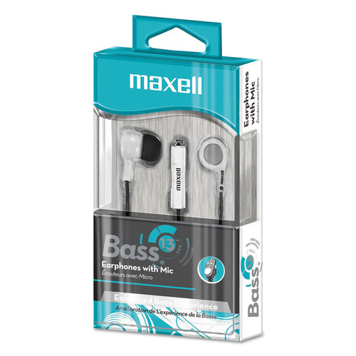B-13 Bass Earbuds with Microphone, 52" Cord, White [SKU: MAX199725]