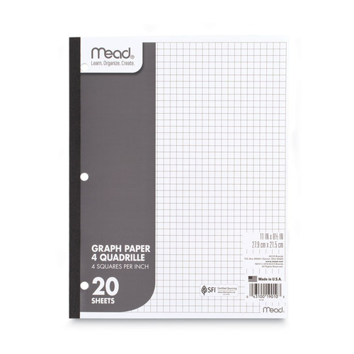 Graph Paper Tablet, 3-Hole, 8.5 x 11, Quadrille: 4 sq/in, 20 Sheets/Pad, 12 Pads/Pack [SKU: MEA19010]