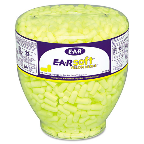 E-A-Rsoft Neon Tapered Earplug Refill, Cordless, Yellow, 500/Box [SKU: MMM3911004]