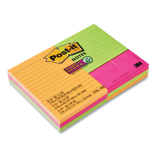 Pads in Energy Boost Colors, (6) Unruled 1.88" x 1.88", (3) Note Ruled 4" x 4", (3) Note Ruled 4" x 6", 90 Sheets/Pad, 12/Set [SKU: MMM464212SSAU]