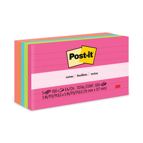 Original Pads in Poptimistic Collection Colors, Note Ruled, 3" x 5", 100 Sheets/Pad, 5 Pads/Pack [SKU: MMM6355AN]