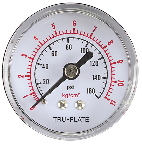 Tru-Flate 24803 Air Line Pressure Gauge, 1/4 in Connection, Threaded, Steel Gauge Case, 0 to 160 psi [SKU: ORG7416217]