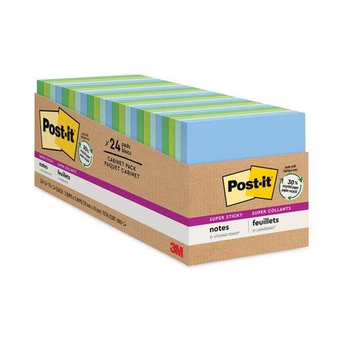 Recycled Notes in Oasis Collection Colors, Cabinet Pack, 3" x 3", 70 Sheets/Pad, 24 Pads/Pack [SKU: MMM65424SSTCP]