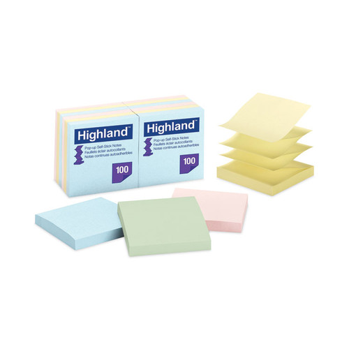 Self-Stick Accordion-Style Notes, 3" x 3", Assorted Pastel Colors, 100 Sheets/Pad, 12 Pads/Pack [SKU: MMM6549PUA]