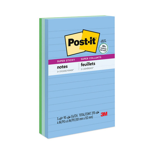 Recycled Notes in Oasis Collection Colors, Note Ruled, 4" x 6", 90 Sheets/Pad, 3 Pads/Pack [SKU: MMM6603SST]