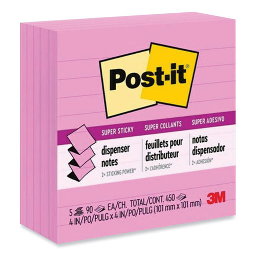 Pop-up Notes Refill, Note Ruled, 4" x 4", Neon Pink, 90 Sheets/Pad, 5 Pads/Pack [SKU: MMMR440NPSS]
